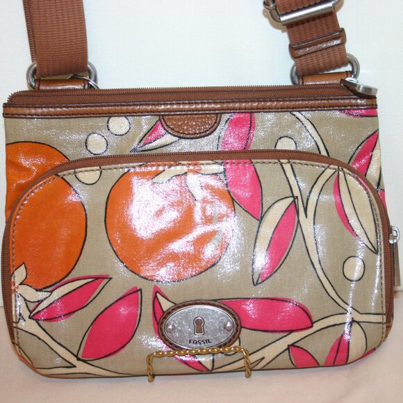 Fossil Key-per Tan Floral Waxed Canvas Cross-body Purse B-149 - Picture 2 of 7